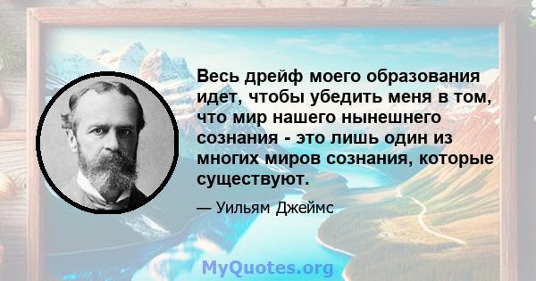 Весь дрейф моего образования идет, чтобы убедить меня в том, что мир нашего нынешнего сознания - это лишь один из многих миров сознания, которые существуют.