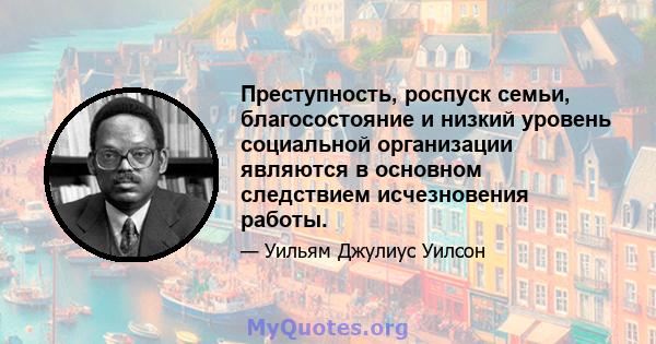 Преступность, роспуск семьи, благосостояние и низкий уровень социальной организации являются в основном следствием исчезновения работы.