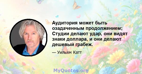 Аудитория может быть озадаченным продолжением; Студии делают удар, они видят знаки доллара, и они делают дешевый грабеж.