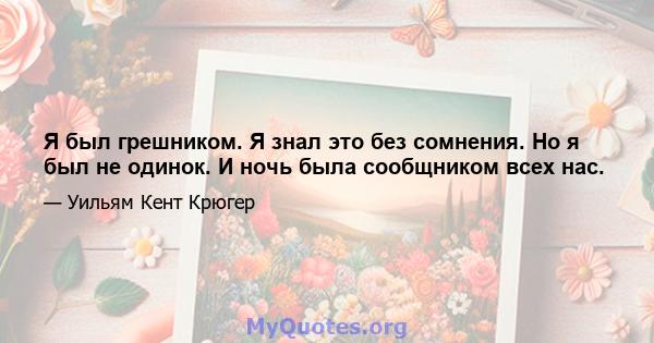 Я был грешником. Я знал это без сомнения. Но я был не одинок. И ночь была сообщником всех нас.