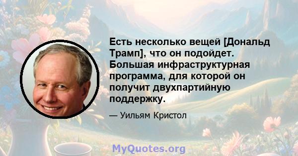 Есть несколько вещей [Дональд Трамп], что он подойдет. Большая инфраструктурная программа, для которой он получит двухпартийную поддержку.