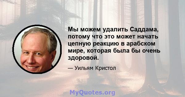 Мы можем удалить Саддама, потому что это может начать цепную реакцию в арабском мире, которая была бы очень здоровой.