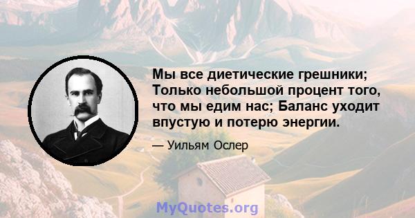 Мы все диетические грешники; Только небольшой процент того, что мы едим нас; Баланс уходит впустую и потерю энергии.