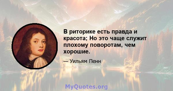 В риторике есть правда и красота; Но это чаще служит плохому поворотам, чем хорошие.