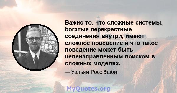 Важно то, что сложные системы, богатые перекрестные соединения внутри, имеют сложное поведение и что такое поведение может быть целенаправленным поиском в сложных моделях.