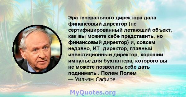 Эра генерального директора дала финансовый директор (не сертифицированный летающий объект, как вы можете себе представить, но финансовый директор) и, совсем недавно, ИТ -директор, главный инвестиционный директор,