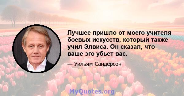 Лучшее пришло от моего учителя боевых искусств, который также учил Элвиса. Он сказал, что ваше эго убьет вас.