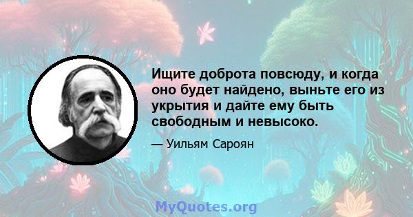 Ищите доброта повсюду, и когда оно будет найдено, выньте его из укрытия и дайте ему быть свободным и невысоко.