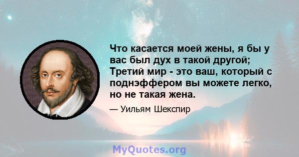 Что касается моей жены, я бы у вас был дух в такой другой; Третий мир - это ваш, который с поднэффером вы можете легко, но не такая жена.