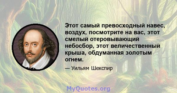 Этот самый превосходный навес, воздух, посмотрите на вас, этот смелый отеровывающий небосбор, этот величественный крыша, обдуманная золотым огнем.