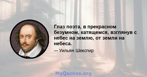 Глаз поэта, в прекрасном безумном, катящемся, взглянув с небес на землю, от земли на небеса.