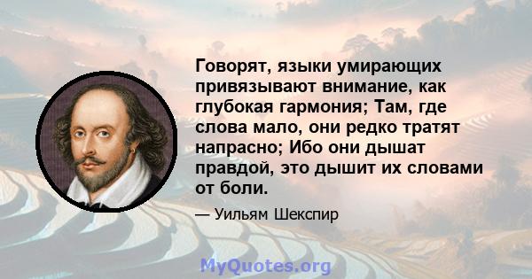 Говорят, языки умирающих привязывают внимание, как глубокая гармония; Там, где слова мало, они редко тратят напрасно; Ибо они дышат правдой, это дышит их словами от боли.