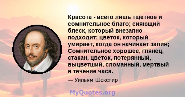 Красота - всего лишь тщетное и сомнительное благо; сияющий блеск, который внезапно подходит; цветок, который умирает, когда он начинает залин; Сомнительное хорошее, глянец, стакан, цветок, потерянный, выцветший,