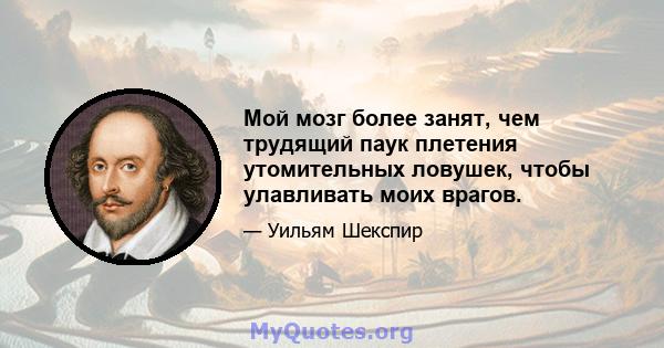 Мой мозг более занят, чем трудящий паук плетения утомительных ловушек, чтобы улавливать моих врагов.