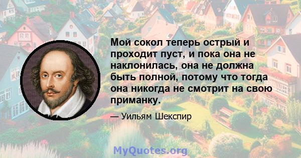 Мой сокол теперь острый и проходит пуст, и пока она не наклонилась, она не должна быть полной, потому что тогда она никогда не смотрит на свою приманку.