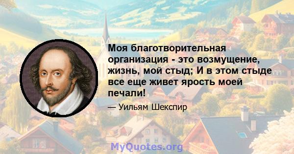 Моя благотворительная организация - это возмущение, жизнь, мой стыд; И в этом стыде все еще живет ярость моей печали!