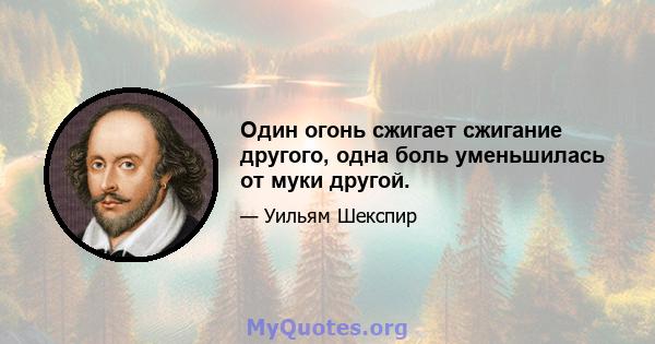 Один огонь сжигает сжигание другого, одна боль уменьшилась от муки другой.