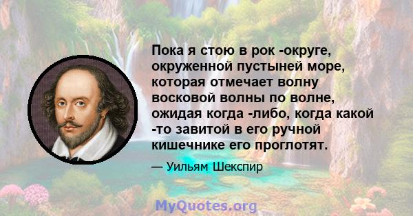 Пока я стою в рок -округе, окруженной пустыней море, которая отмечает волну восковой волны по волне, ожидая когда -либо, когда какой -то завитой в его ручной кишечнике его проглотят.