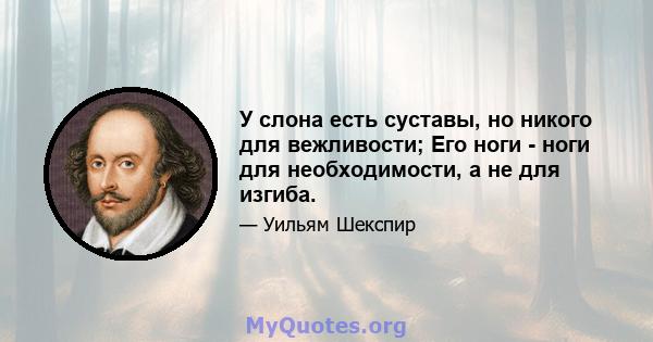 У слона есть суставы, но никого для вежливости; Его ноги - ноги для необходимости, а не для изгиба.