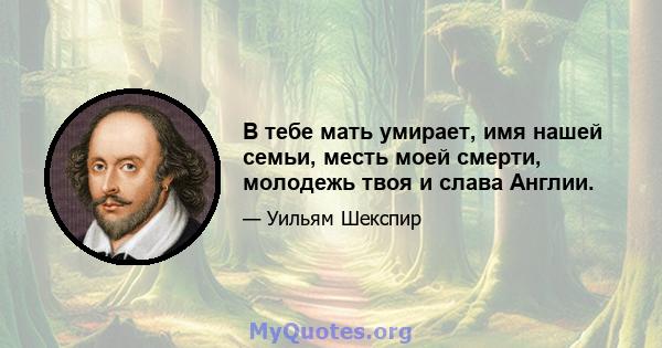 В тебе мать умирает, имя нашей семьи, месть моей смерти, молодежь твоя и слава Англии.