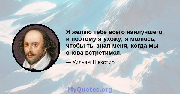 Я желаю тебе всего наилучшего, и поэтому я ухожу, я молюсь, чтобы ты знал меня, когда мы снова встретимся.