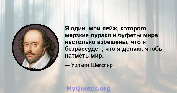 Я один, мой лейж, которого мерзкие дураки и буфеты мира настолько взбешены, что я безрассуден, что я делаю, чтобы натметь мир.