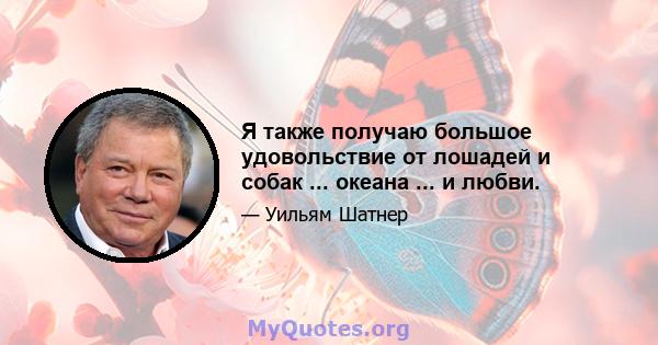 Я также получаю большое удовольствие от лошадей и собак ... океана ... и любви.