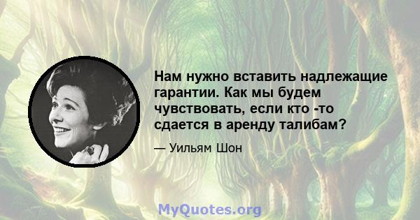 Нам нужно вставить надлежащие гарантии. Как мы будем чувствовать, если кто -то сдается в аренду талибам?