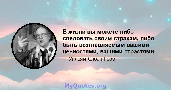 В жизни вы можете либо следовать своим страхам, либо быть возглавляемым вашими ценностями, вашими страстями.