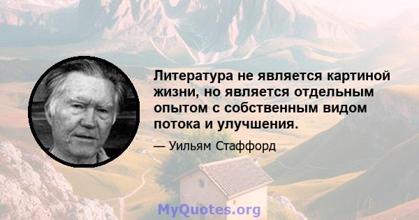 Литература не является картиной жизни, но является отдельным опытом с собственным видом потока и улучшения.