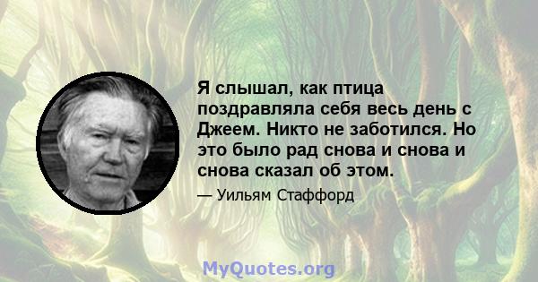 Я слышал, как птица поздравляла себя весь день с Джеем. Никто не заботился. Но это было рад снова и снова и снова сказал об этом.