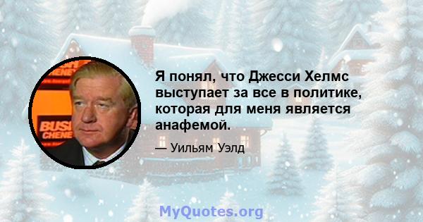 Я понял, что Джесси Хелмс выступает за все в политике, которая для меня является анафемой.