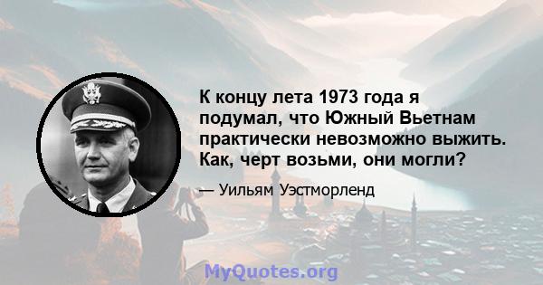 К концу лета 1973 года я подумал, что Южный Вьетнам практически невозможно выжить. Как, черт возьми, они могли?