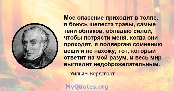 Мое опасение приходит в толпе, я боюсь шелеста травы, самые тени облаков, обладаю силой, чтобы потрясти меня, когда они проходят, я подвергаю сомнению вещи и не нахожу, тот, который ответит на мой разум, и весь мир