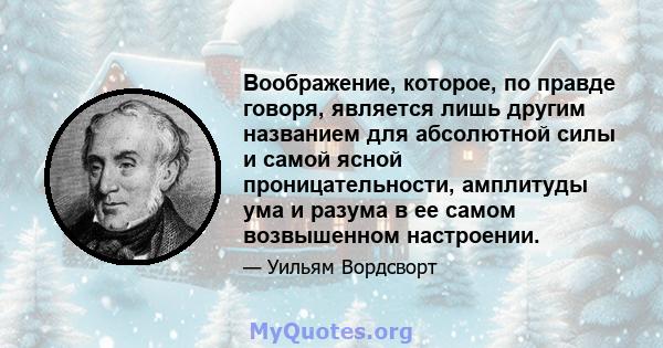 Воображение, которое, по правде говоря, является лишь другим названием для абсолютной силы и самой ясной проницательности, амплитуды ума и разума в ее самом возвышенном настроении.