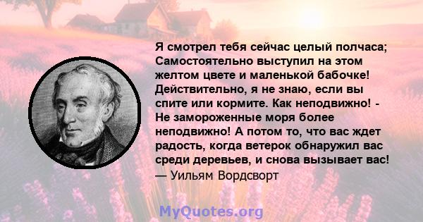 Я смотрел тебя сейчас целый полчаса; Самостоятельно выступил на этом желтом цвете и маленькой бабочке! Действительно, я не знаю, если вы спите или кормите. Как неподвижно! - Не замороженные моря более неподвижно! А