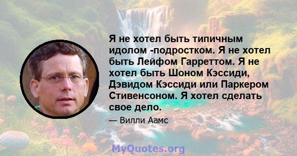 Я не хотел быть типичным идолом -подростком. Я не хотел быть Лейфом Гарреттом. Я не хотел быть Шоном Кэссиди, Дэвидом Кэссиди или Паркером Стивенсоном. Я хотел сделать свое дело.