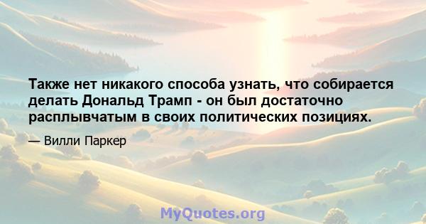 Также нет никакого способа узнать, что собирается делать Дональд Трамп - он был достаточно расплывчатым в своих политических позициях.