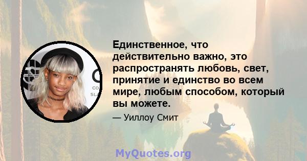 Единственное, что действительно важно, это распространять любовь, свет, принятие и единство во всем мире, любым способом, который вы можете.