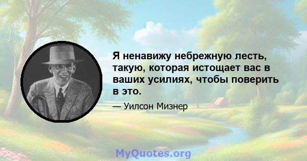 Я ненавижу небрежную лесть, такую, которая истощает вас в ваших усилиях, чтобы поверить в это.