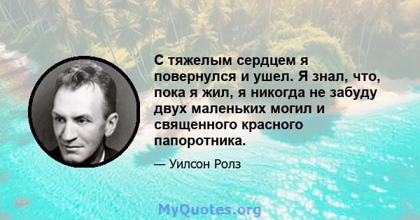 С тяжелым сердцем я повернулся и ушел. Я знал, что, пока я жил, я никогда не забуду двух маленьких могил и священного красного папоротника.