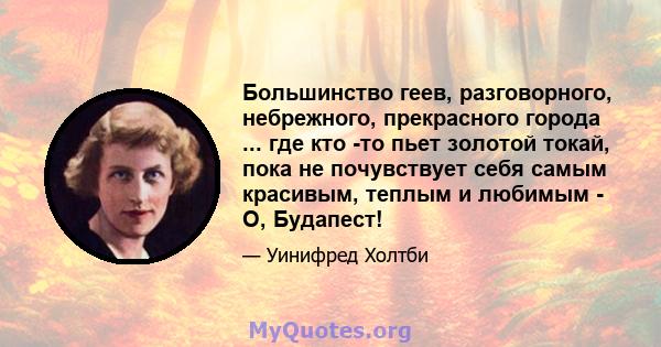 Большинство геев, разговорного, небрежного, прекрасного города ... где кто -то пьет золотой токай, пока не почувствует себя самым красивым, теплым и любимым - О, Будапест!