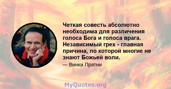 Четкая совесть абсолютно необходима для различения голоса Бога и голоса врага. Независимый грех - главная причина, по которой многие не знают Божьей воли.