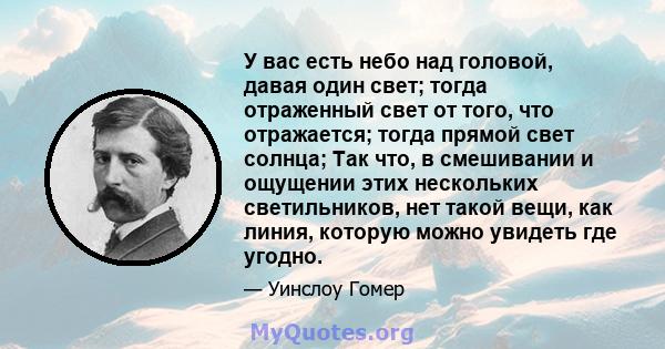 У вас есть небо над головой, давая один свет; тогда отраженный свет от того, что отражается; тогда прямой свет солнца; Так что, в смешивании и ощущении этих нескольких светильников, нет такой вещи, как линия, которую