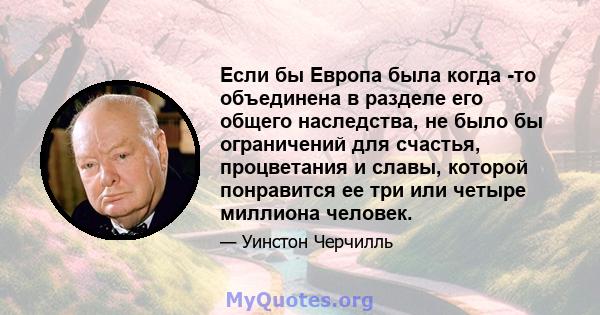 Если бы Европа была когда -то объединена в разделе его общего наследства, не было бы ограничений для счастья, процветания и славы, которой понравится ее три или четыре миллиона человек.