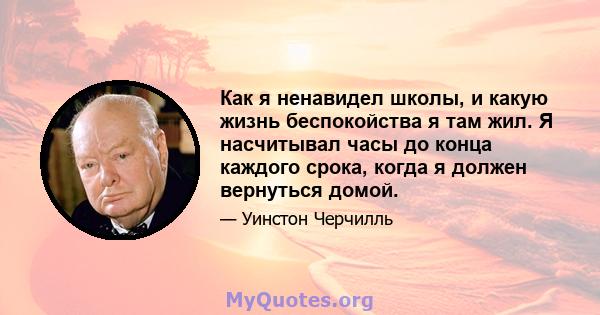 Как я ненавидел школы, и какую жизнь беспокойства я там жил. Я насчитывал часы до конца каждого срока, когда я должен вернуться домой.