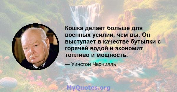 Кошка делает больше для военных усилий, чем вы. Он выступает в качестве бутылки с горячей водой и экономит топливо и мощность.