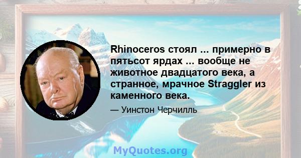 Rhinoceros стоял ... примерно в пятьсот ярдах ... вообще не животное двадцатого века, а странное, мрачное Straggler из каменного века.