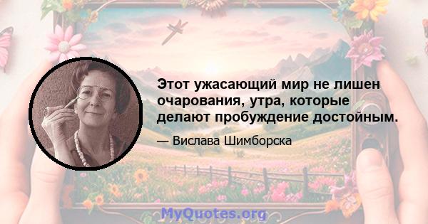 Этот ужасающий мир не лишен очарования, утра, которые делают пробуждение достойным.