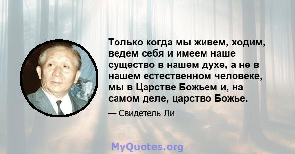 Только когда мы живем, ходим, ведем себя и имеем наше существо в нашем духе, а не в нашем естественном человеке, мы в Царстве Божьем и, на самом деле, царство Божье.